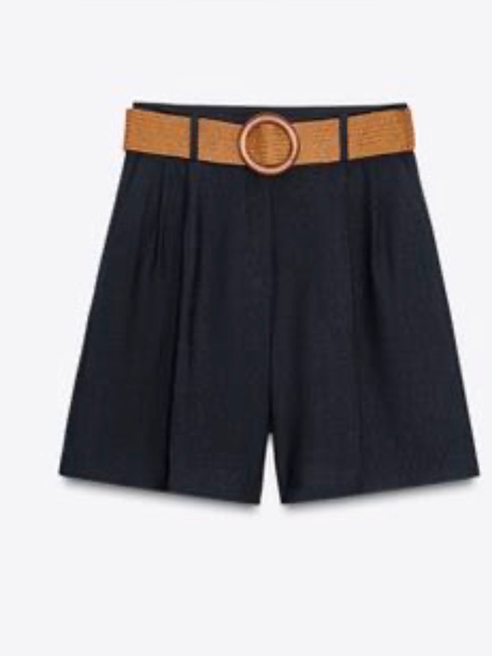 Zara Pants - Zara Navy Pleated Belt Shorts Size M